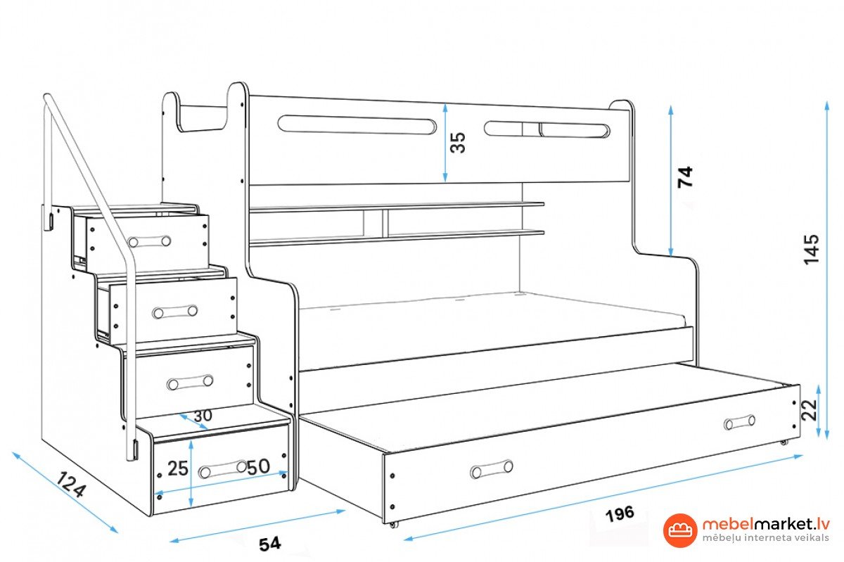 чертежи и размеры двухъярусной кровати
